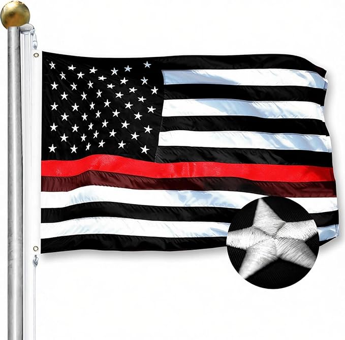 Thin Red Line Flag 3x5 Ft Firefighter American Flag 340D Heavy Duty Outdoor Black Red and White Honoring Firefighters and EMTs, Embroidered Stars with 2 Grommets