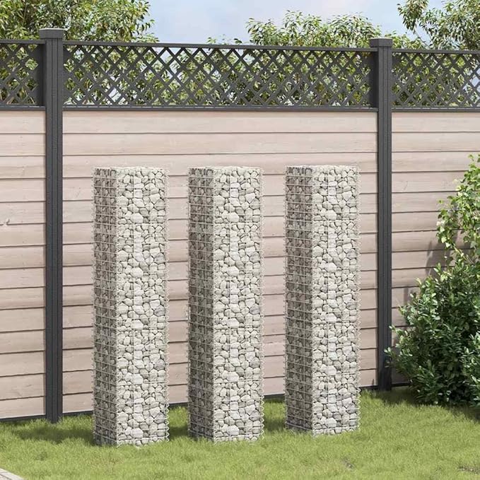 Gabion Raised Bed, Silver Iron Extra Tall Planters for Outdoor Plants, 11.8x11.8x59.1 Inch Garden Bed, 3-Pack Raised Beds for Gardening, Outdoor Planter Box