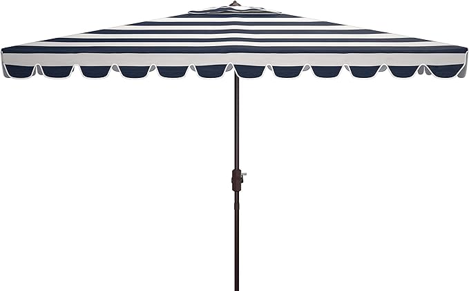 Safavieh PAT8311C Outdoor Vienna Navy and White 6'6" x 10' Rectangle Crank UV Protected Umbrella