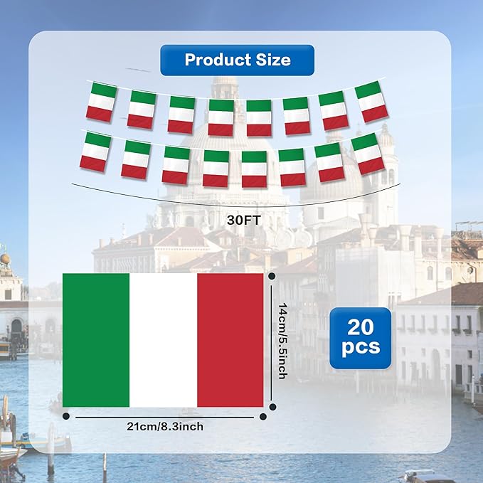 Italy Flags Italian Small Mini Hanging Flags Pennant Banner Decorations For Schools,National Sports Events, Grand Opening,Patriotic Festival, Party, 20Ft 20 PCS