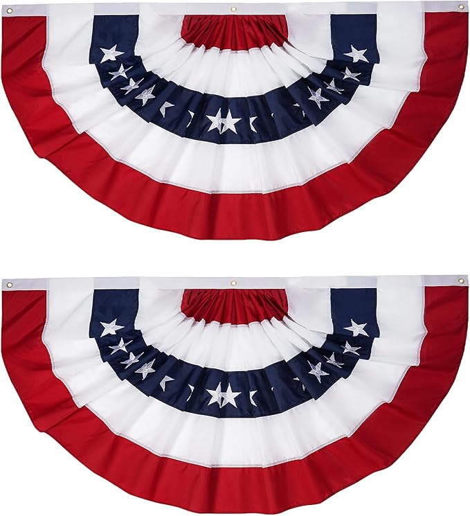 FRF FLAG American Flag Bunting 2x4 Ft (2 PCS), Embroidered Patriotic Bunting Flags, 4th of July Decorations Outdoor, with 3 Brass Grommets