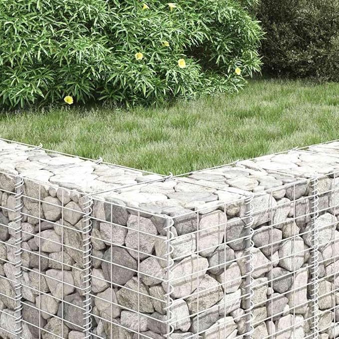 Gabion Raised Bed Planter for Garden, Durable Iron Rectangular Stone Basket for Flowers and Vegetables, Powder-Coated Metal Outdoor Landscape Decor, Silver