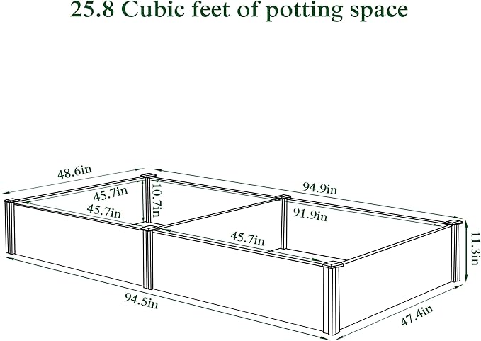 MUPATER 25.8 Cubic Feet Wooden Raised Garden Bed, Garden Bed Outdoor with Mortise & Tenon Design, 49” Wx95 ”Lx11” H Planters for Outdoor Plants, Herbs, Vegetables, and Flowers, Garden, Natural Wood