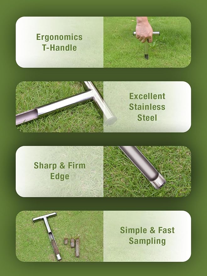 Soil Probe 12in with Pushing Tool, T-Handle Soil Sample Probe Rod Stainless Steel, Soil Sampler Probes for Soil Sampling, Soil Test Kit for Gardening