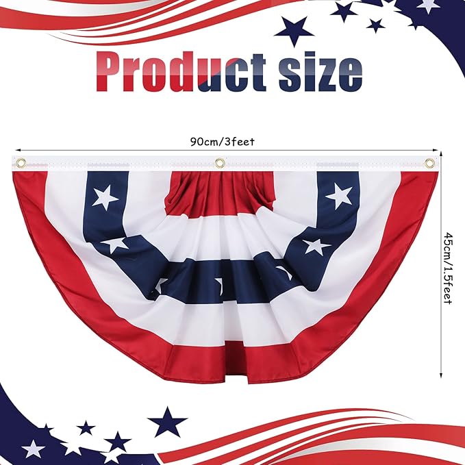 Tatuo 250th Anniversary Pleated Fan Flags, 4th of July Patriotic Decorations American USA Bunting Flag Stars and Stripes Banner for Independence Day Memorial Day(36 Pieces,1.5 x 3 feet)
