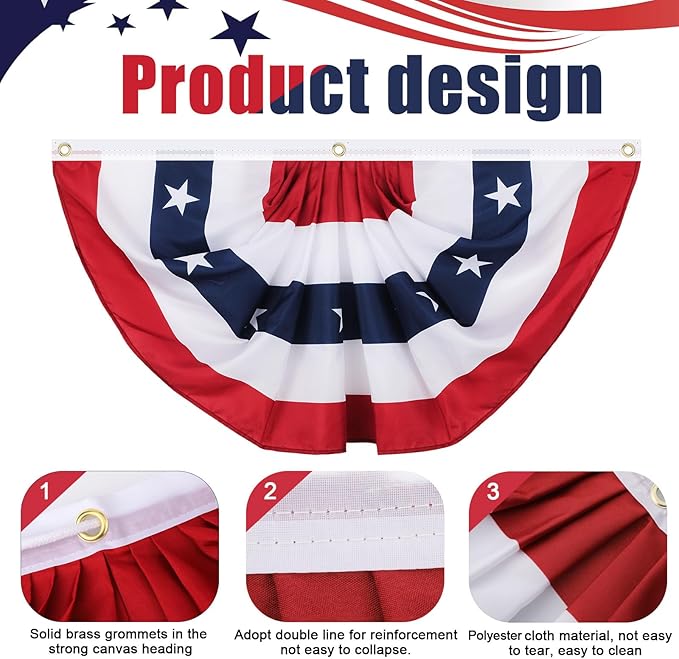 Tatuo 5 Pcs 2 x 4 Feet 250th Anniversary Pleated Fan Flags, 4th of July Patriotic Decorations American USA Bunting Flag Stars and Stripes Banner for Independence Day Memorial Day