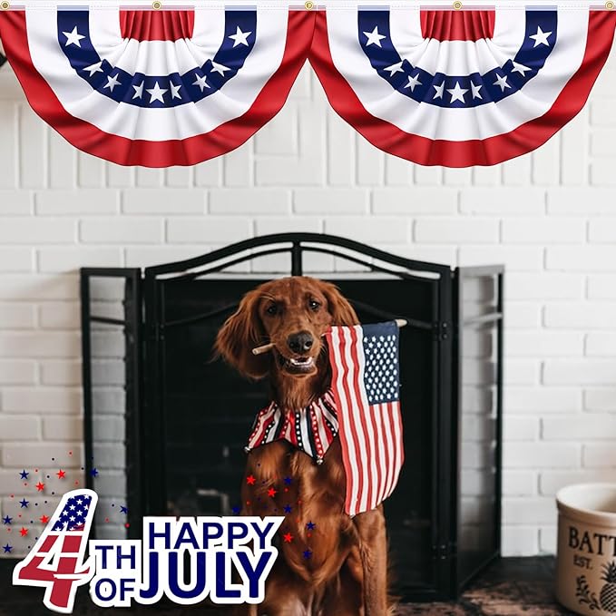 4 Pack 250th Anniversary USA Pleated Half Fan Bunting Flags, 1.5 x 3 Feet Bunting Flags Outdoor Memorial Day Fourth of July Independence Day 4th of July Decorations