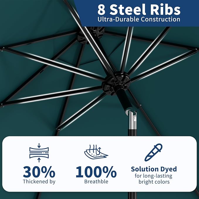 GarveeLife 9FT Patio Umbrella Outdoor, Table Umbrella with Push Button Tilt and Crank, 8 Sturdy Ribs UV Protection Waterproof for Garden, Pool, Market, Deck (Turquoise Blue)