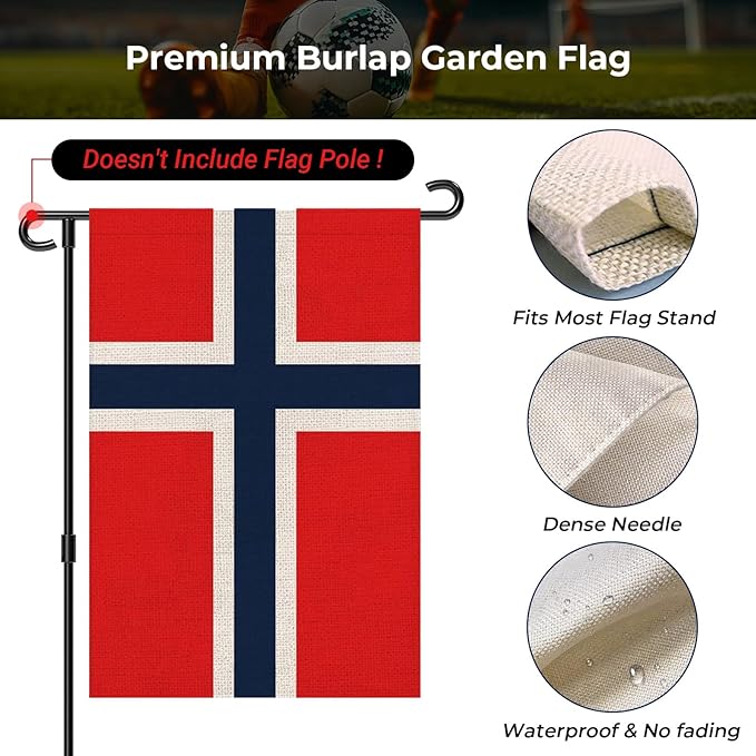 Norway Garden Flag 12 x 18 Inch, Norwegian Yard Flag Double Sided Burlap Outdoor Decor for Porch, Lawn, Mailbox, National Celebrations