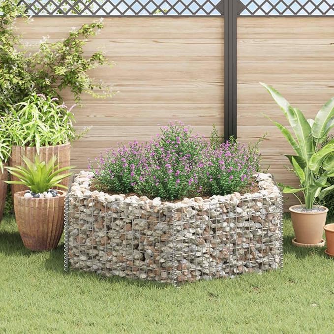 Gabion Raised Bed, Silver Galvanized Steel, 63x55.1x19.7 in, Hexagonal Outdoor Planter for Garden Plants, High Capacity