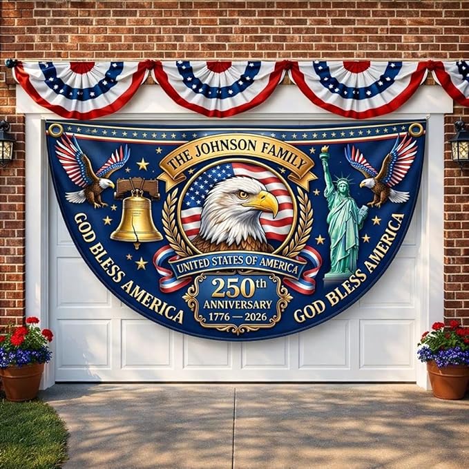 Personalized 250th Semiquincentennial Bunting Flag, Custom Family Name USA 250th Anniversary Flag, America 1776 2026 Banner, USA 250 Years Outdoor Decor, Patriotic Gift for Family