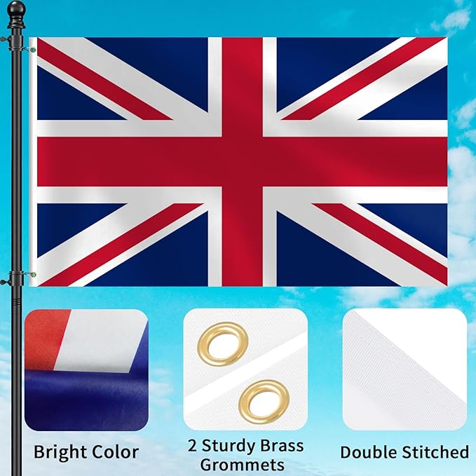 British Flag 3x5 FT Heavy Duty Union Jack UK Flag Double Stitched Vivid Color Fade Proof Outdoor Decor With Brass Grommets(UK)
