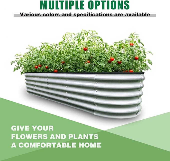 Raised Garden Beds for Vegetables Flowers Herbs (Silver-8x2x1.4FT-1Pack, Oval)