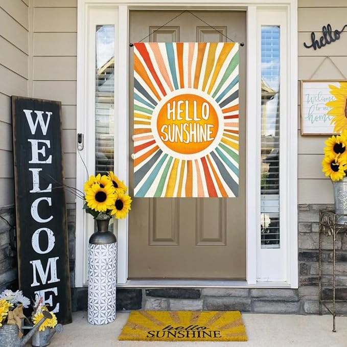 RABUSOFA Hello Sunshine Summer Classic House Flag 28x40 Inch Double Sided Outside,Party Holiday Burlap Yard Outdoor Decoration Large
