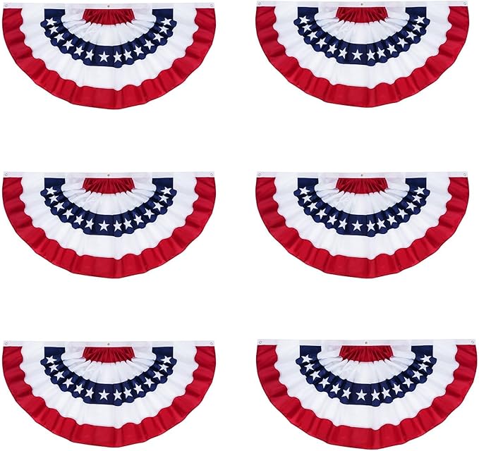 FRF FLAG American Flag Bunting 2x4 Ft (6 PCS), Embroidered Patriotic Bunting Flags, 4th of july Decorations Outdoor, with 3 Brass Grommets