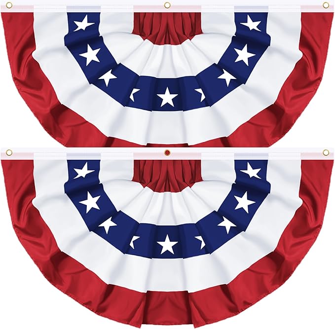 2 Pack 250th Anniversary 3 X 6 FT American Bunting Flag, 4th of July Decorations USA Pleated Fan Flag Memorial Day Outdoor Patriotic Half Fan Flags Banner Fourth of July Independence Day Outside Decor