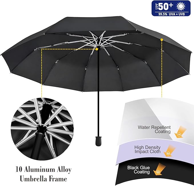 UPF 50+ Beach Umbrella with Adjustable Universal Clamp