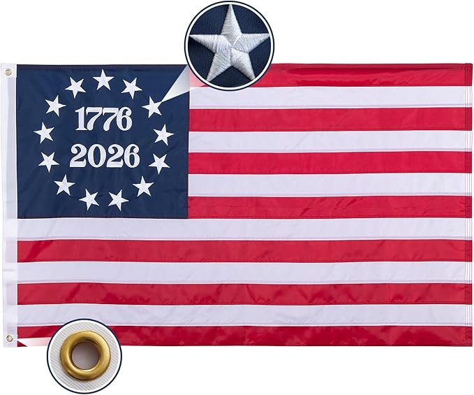 FLAGWIN 1776 2026 American 250th Anniversary Flag 3x5 ft Outdoor Betsy Ross Flag, US 250 Anniversary 13 Colonies Flags with Embroidered Stars, Double Stitched, Brass Grommets