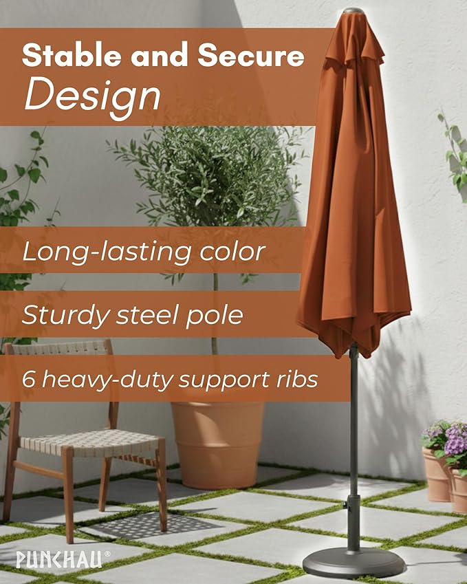 6 Ft Outdoor Patio Umbrella, Easy Open/Close Crank and Push Button Tilt Adjustment - Light Terracotta Market Umbrellas