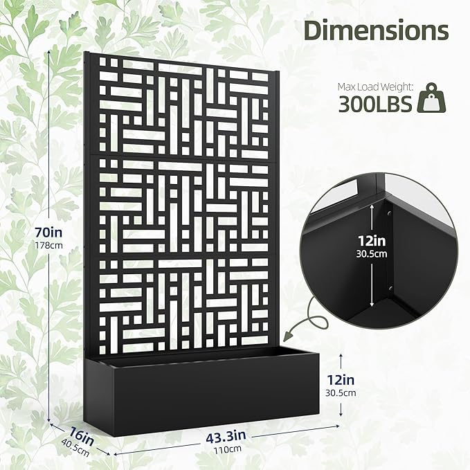 Metal Planter with Trellis, 70" x 43.3" x 16" Metal Raised Garden Bed, Planter Box with Trellis Privacy Screen, Planter Box for Climbing Plants, Flowers, Vegetables, Fruits (1)