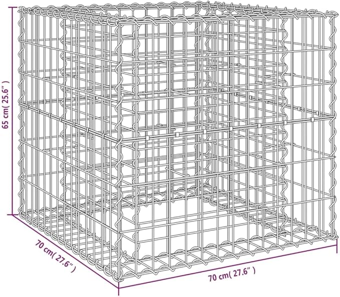 Gabion Basket Silver,Gardening Planters,Patio Raised Beds,Backyard Raised Beds,Raised Flower Beds,Garden Decoration,Planter Boxes,for Patios,Balconies,Lawn,Decks,27.6"x27.6"x25.6" Galvanized Iron