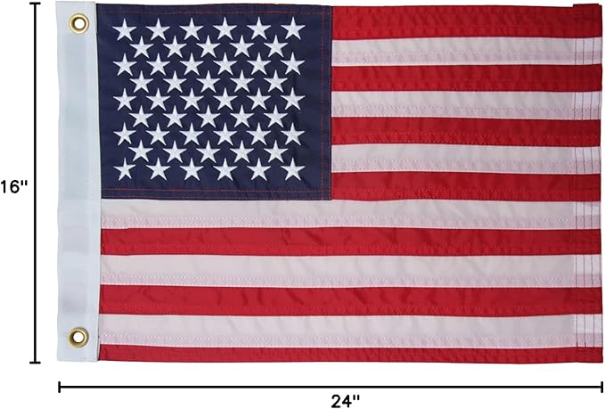TOPFLAGS American USA Boat flag 16x24 US Flag - Heavy Duty Outdoor Unite States Flags Embroidered Stars Sewn Stripes with Brass Grommets