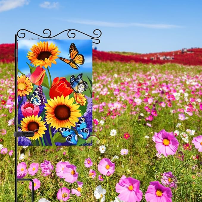 large Garden Flag 28x40 Double Sided sunflower spring flag, monarch Butterfly Floral Flower Welcome Garden Yard House Flags Outside House Spring Summer Décor
