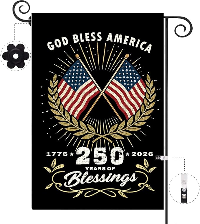 250th Anniversary USA Garden Flag for Outside 1776-2026 Patriotic American Flag Double-Sided Waterproof Yard Flag 12x18 Inch 4th of July Decorations USA 250th Merchandise God Bless America 3