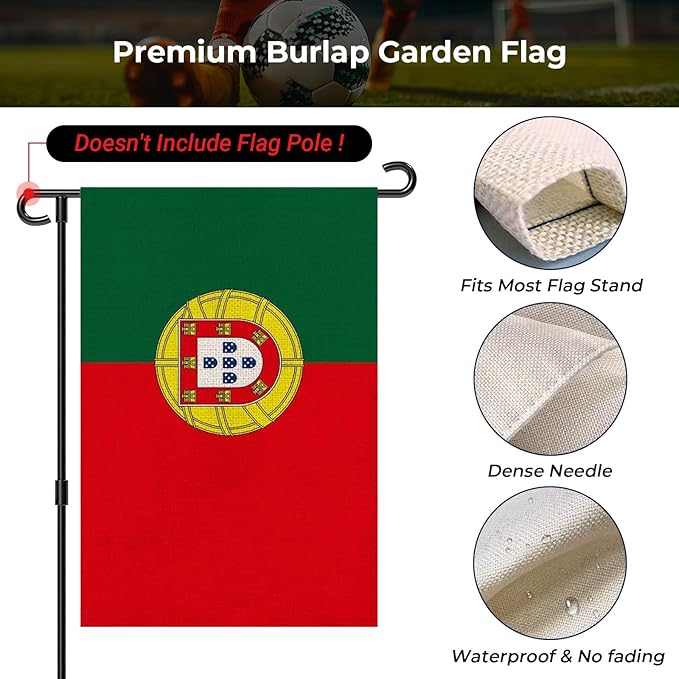 Portugal Garden Flag 12 x 18 Inch, Portuguese Yard Flag Double Sided Burlap Outdoor Decor for Porch, Lawn, Mailbox, National Celebrations