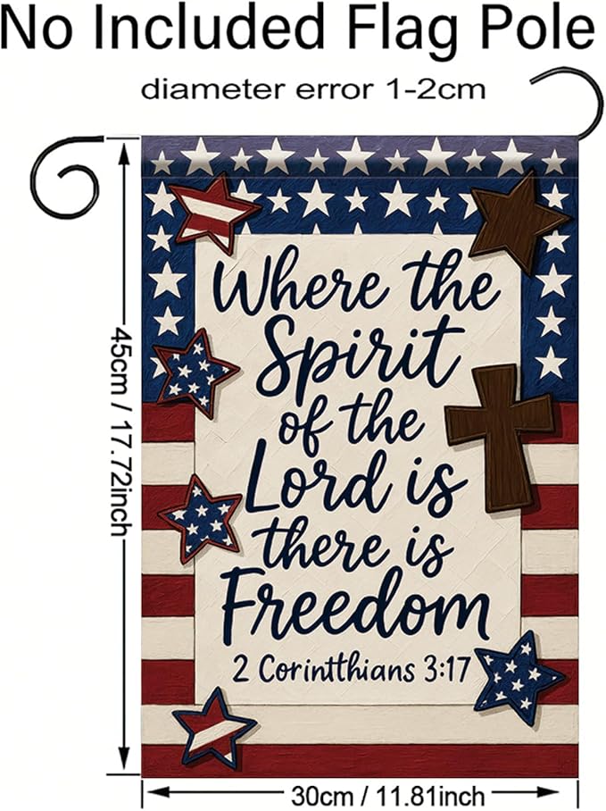 Christian Garden Flags For Outside 12x18 Inch Double Sided Religious Patriotic American God Family Country Bible Verse Jesus Faith Yard Decor Where The Spirit Of The Lord Is There Is Freedom