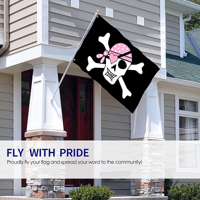 Pink Girl Pirate Skull Flag 3x5 Ft Outdoor Indoor With Grommet Garden Yard Outside Viking Flag Banner Decorative Sign