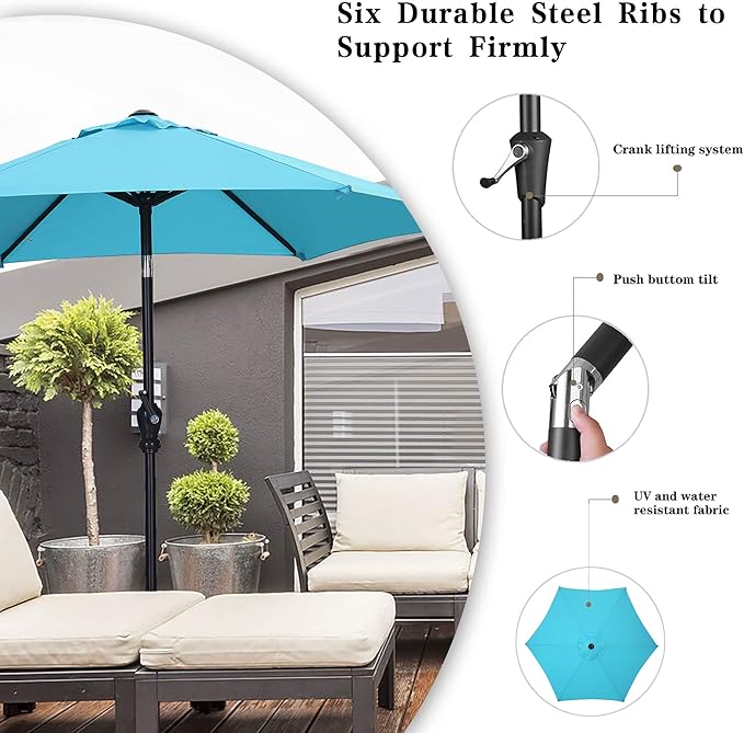 GDY 7.5ft Patio Umbrella Outdoor Umbrella with Tilt, Crank and Umbrella Weighted Base, for Yard/Outdoor/Wedding Parties and Events (Blue)