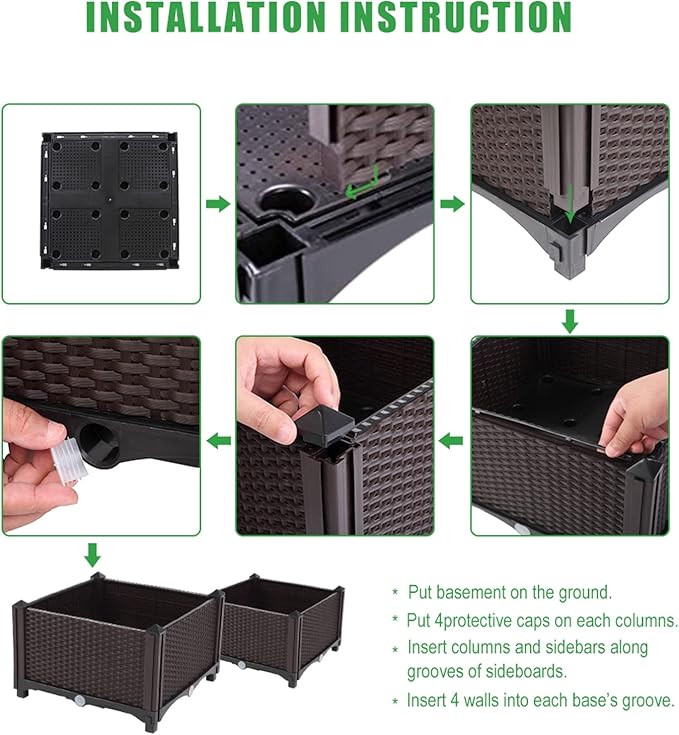 Outvita 2 Sets Raised Garden Bed with Legs, Square Elevated Planter Garden Box with Drainage Plug for Indoor Outdoor Planting Flowers Vegetables Tomato and Herbs(Brown)