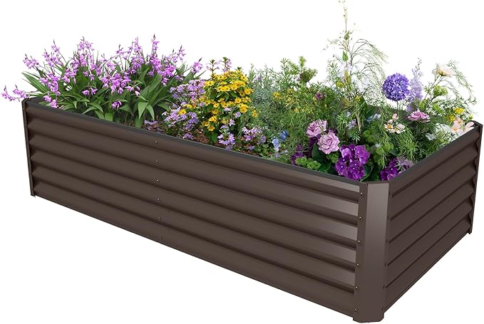 Galvanized Raised Garden Bed, 6X3X2FT Outdoor Metal Planter Box Raised Garden Bed, Raised Bed Planters, Large Elevated Raised Beds for Gardening Vegetables Fruits Herbs Flowers -Brown