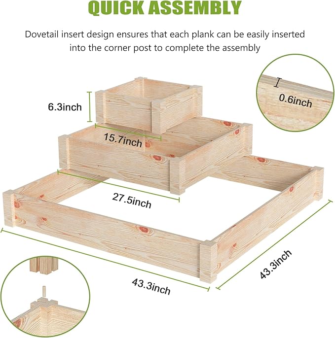 Barbella 3 Tier Raised Garden Bed Kit, Wood Planter Box Planter Raised Beds, Planter Raised Garden Boxes Outdoor Planting Boxes for Vegetables Flower Herb in Backyard/Garden/Patio/Balcony