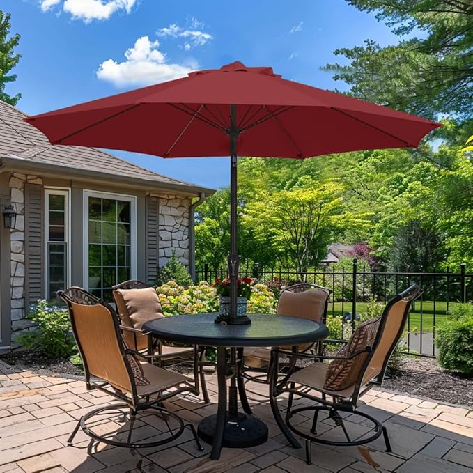 PatioKingdom 9FT Patio Outdoor Umbrella-UPF 50+ Sun Shade with Wind Vent, Push-Button Tilt & Smooth Crank Lift, Rust-Resistant Fiberglass Frame for Garden, Backyard,Yard