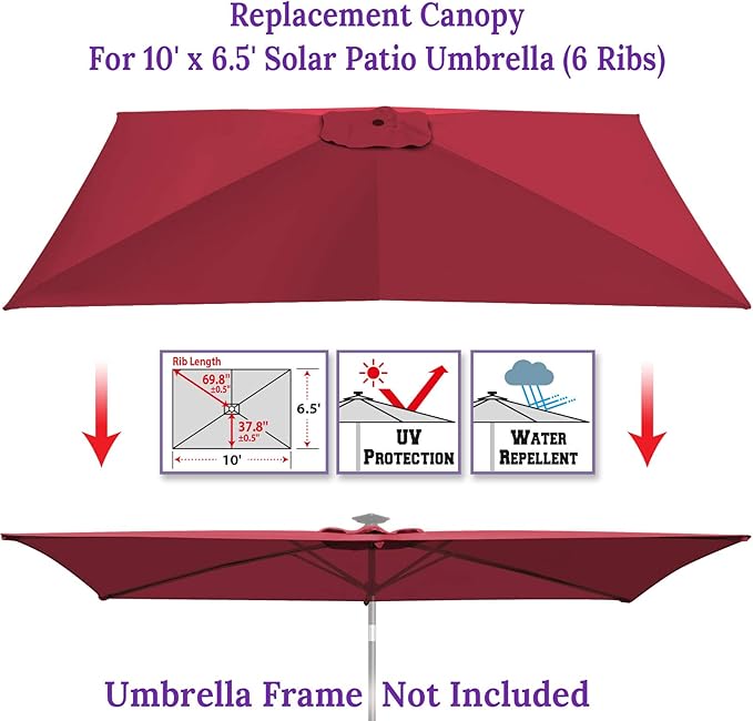 BenefitUSA Top Cover Replacement Umbrella Canopy for 10ft x 6.5 ft 6 ribs Patio Umbrella Outdoor Market (Canopy Only)