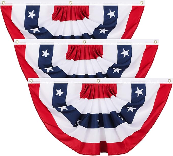 Tatuo 3 Pack 3 x 6 Ft American Pleated Fan Flags 4th of July Patriotic Decorations American USA Bunting Flag Stars and Stripes Banner for 250th Anniversary Independence Day Memorial Day