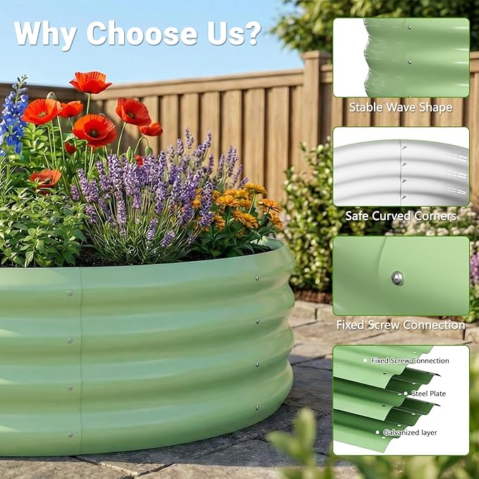 DoCred 3 Pack 3x3x1Ft Round Galvanized Raised Garden Bed, Metal Garden Bed Outdoor Kit for Gardening, Above Ground Planter Box for Plants Vegetables Herbs Flowers, Green