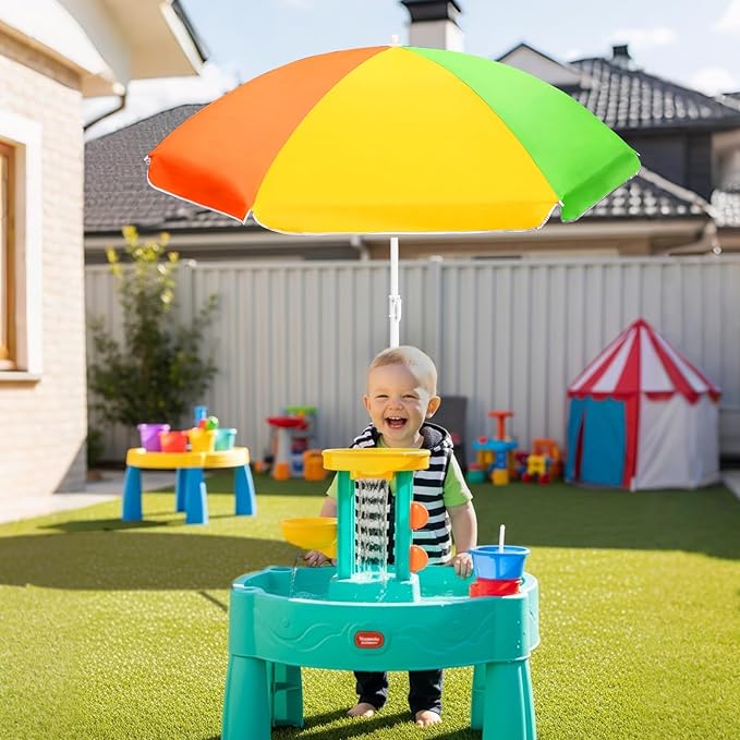 Abbylike 47 Inch Beach Umbrella for Water Table Picnic Table Shade Heavy Duty Portable Adjustable Height Sandbox Umbrella UV Protection for Beach Park Backyard Camping Garden Outdoor