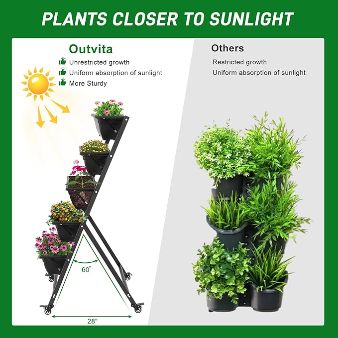 5 Tiers Vertical Elevated Raised Garden Beds,Metal Tiered Planter Stand,Indoor Outdoor Plant Display Rack,Vegetable Flower Raised Stands,with Wheels,for Patio Balcony Lawn Porch Backyard (Black)
