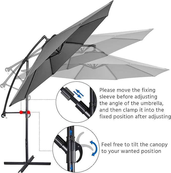 Yaheetech 10FT Patio Offset Umbrella - Cantilever Hanging Outdoor Umbrellas w/UV Protection & 8 Ribs & Handy Crank & Cross Base for Market/Garden/Lawn/Deck/Backyard/Pool - Gray