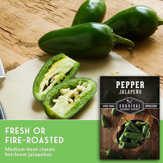 Jalapeño Pepper Seeds for Planting | Hot Heirloom Non-GMO Peppers for Pickling & Salsas – Survival Garden Seeds (5 Packs)
