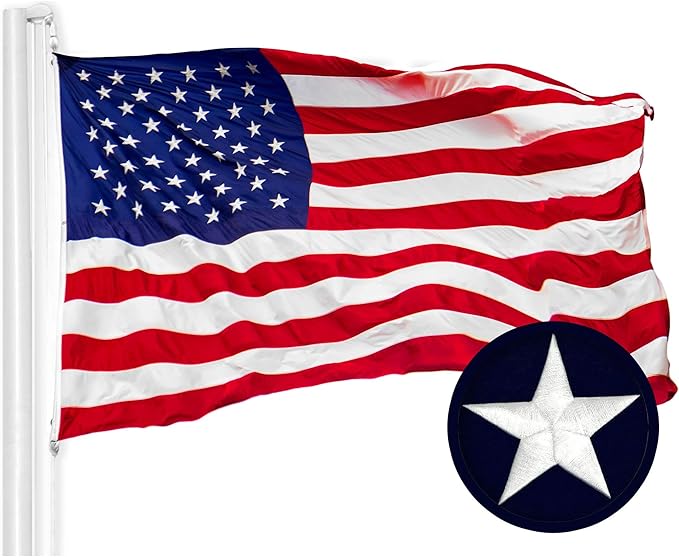 G128 American USA Flag | 5x8 Ft | WindFlyer Series Embroidered Nylon | Country Flag, Embroidered Stars, Sewn Stripes, Indoor/Outdoor, Brass Grommets, Heavy Duty