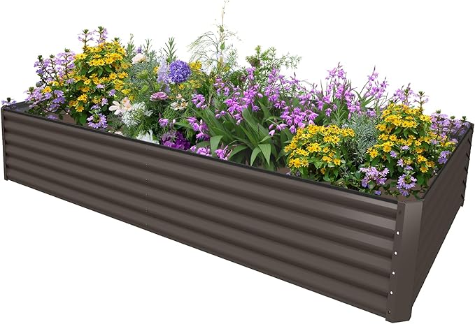 Galvanized Raised Garden Bed, 8X4X1.5FT Outdoor Metal Planter Box Raised Garden Bed, Raised Bed Planters, Large Elevated Raised Beds for Gardening Vegetables Fruits Herbs Flowers -Brown