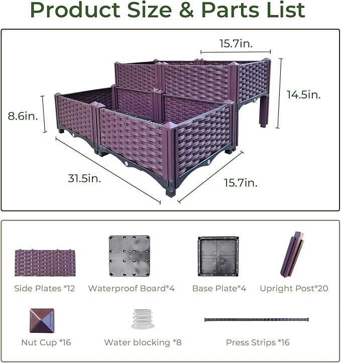 Doppy Plastic Raised Garden Bed Set of 4, Garden Bed Planter Kit for Outdoor Indoor Plants Elevated Garden Boxes Plant pots for Vegetables, Standing Garden Container for Backyard, Patio