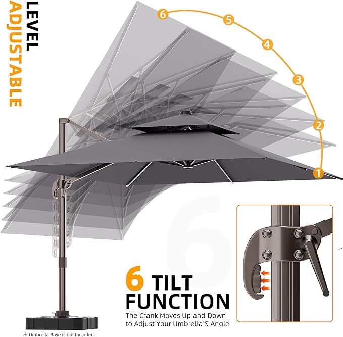 10' X 13' Outdoor Patio Umbrella Large Rectangle Cantilever Umbrella Heavy Duty 360°Rotation Offset Umbrella for Garden Deck Pool Patio,Grey
