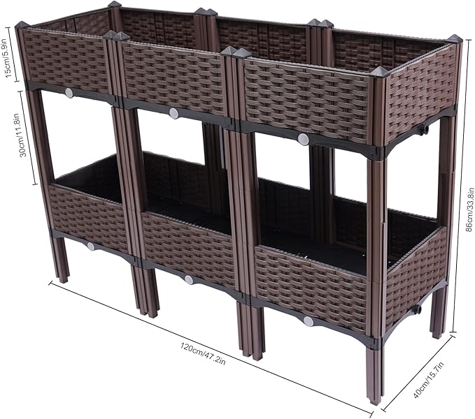 Square Raised Garden Bed, Planter Box Kit, Self-Watering Plastic Planter for Indoor Outdoor Vegetables, Fruits, Potato, Flowers, All Weather, 3.9ft*15.7in*33.8in