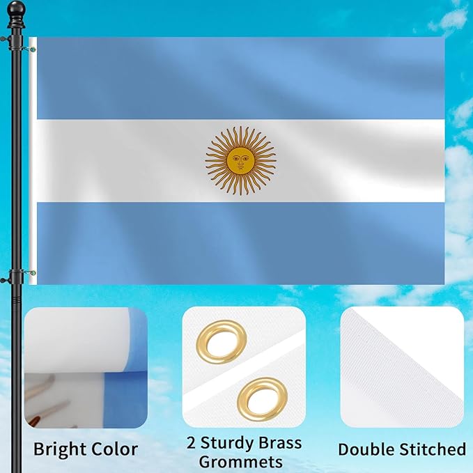Argentina Flag 3x5 FT Heavy Duty Argentine Flag Double Stitched Vivid Color Fade Proof Outdoor Decor With Brass Grommets(Argentina)
