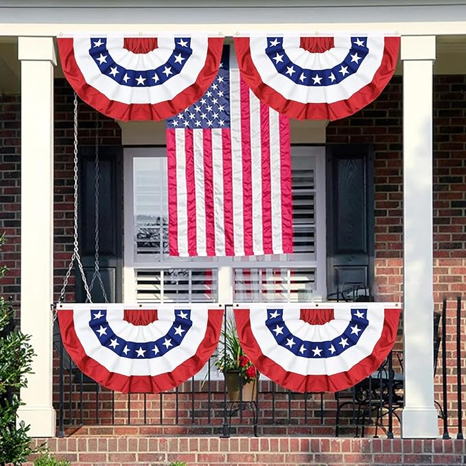 1 Pack 3x6 FT USA Pleated Fan Flag, American Bunting Flag Patriotic Half Fan Banner 4th of July Decorations Outdoor Memorial Day Decor Fourth July Independence Day Outside Red White and Blue Decor